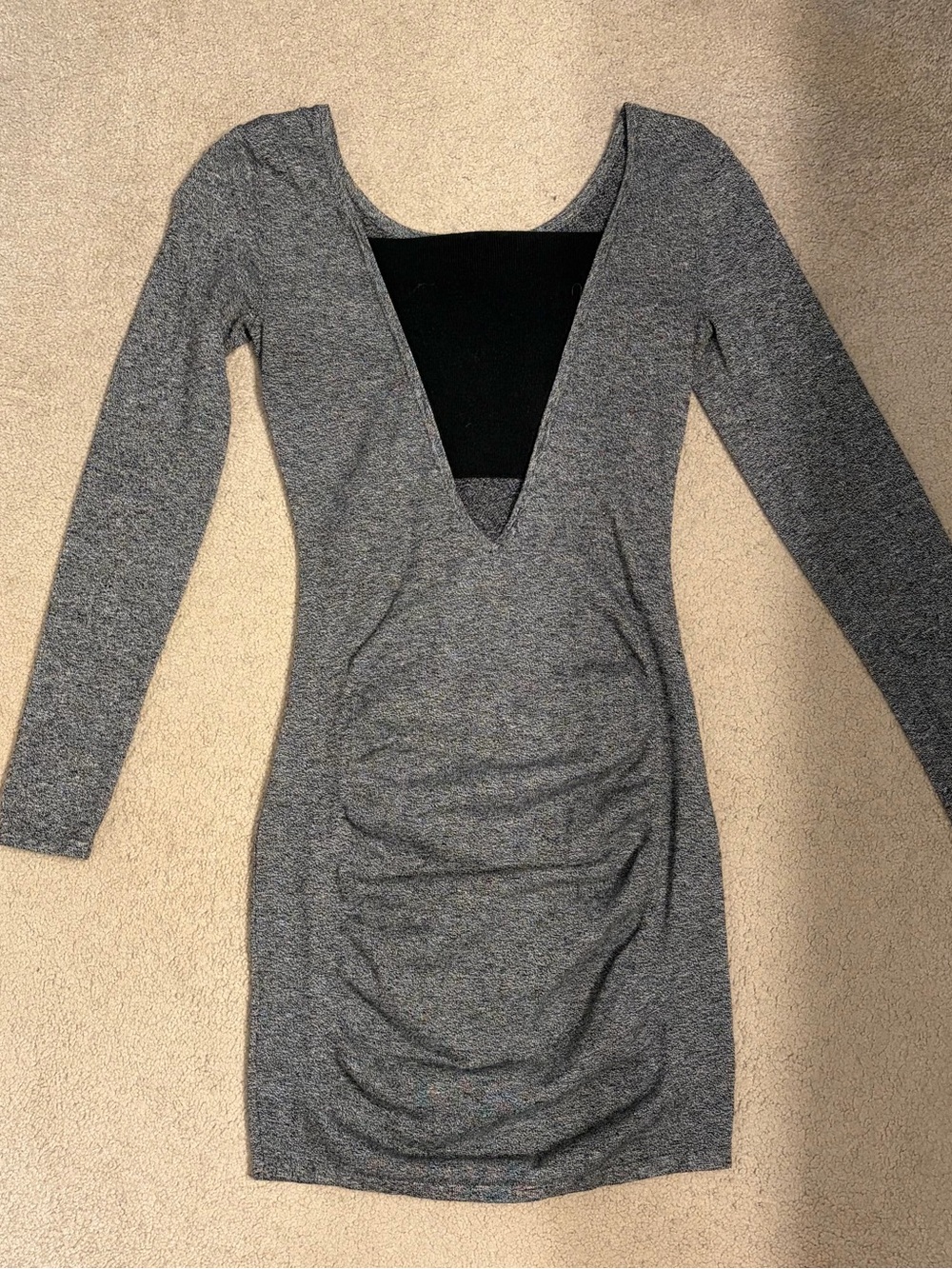 Express Gray Long Sleeve Deep V Bodycon Dress